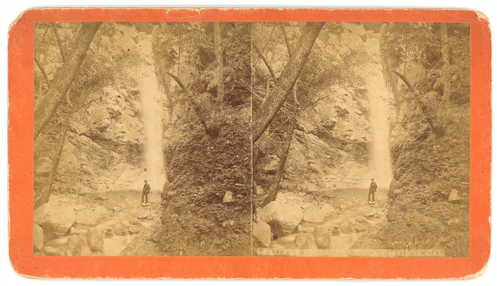 LOS ANGELES STEREOVIEW - Pasadena - Millard Canyon Falls - TG Norton 1880s