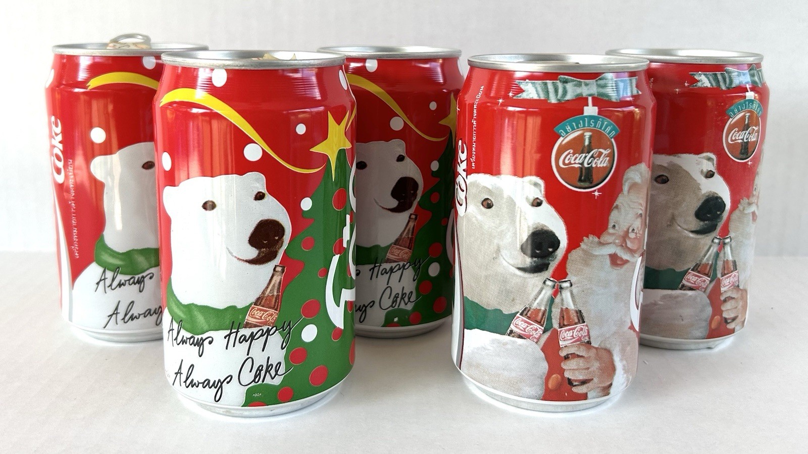 Coca-Cola Christmas Polar Bear Foreign Thailand Empty Cans Vintage 1990\'s