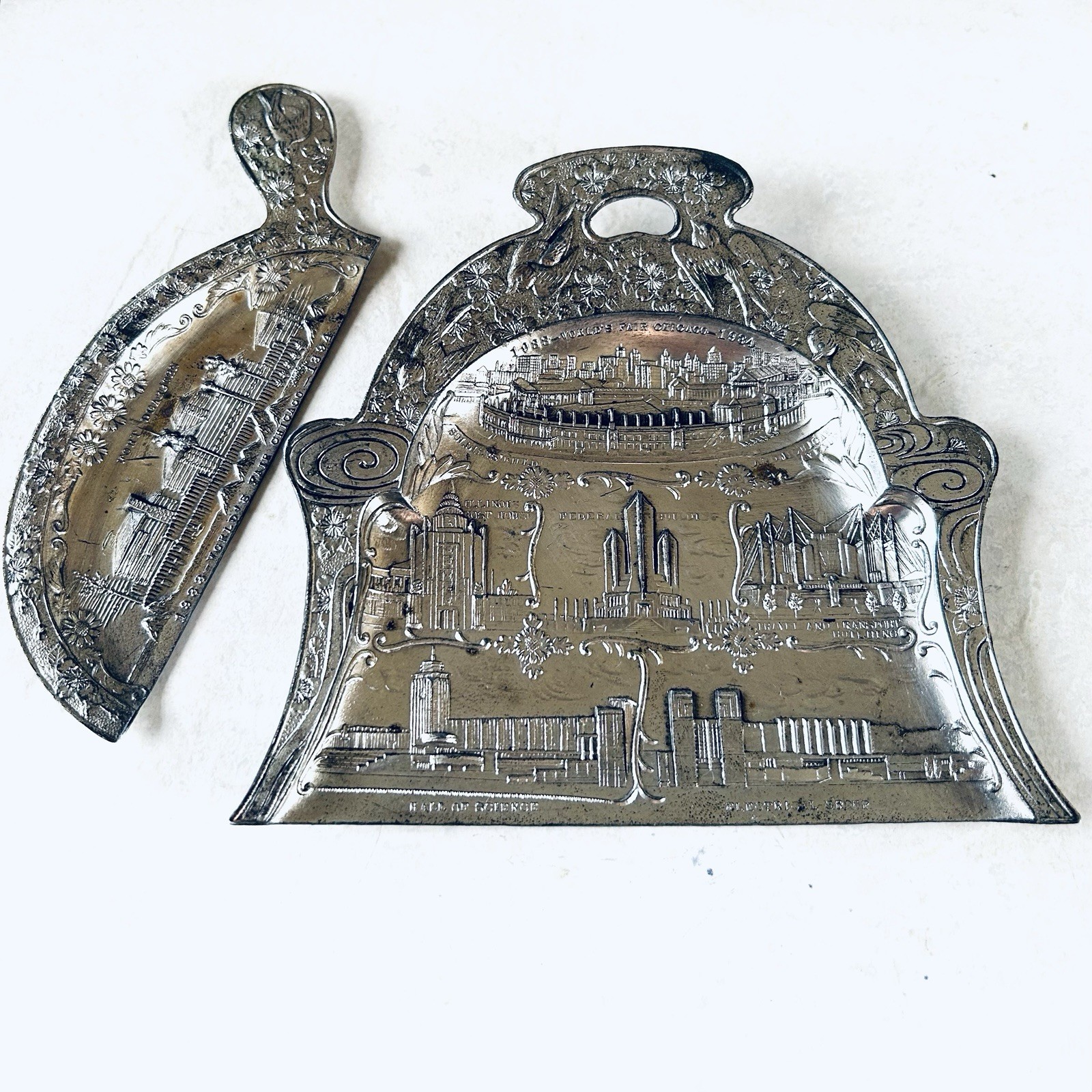 Vintage 1933 / 1934 Chicago Worlds Fair  Crumb Pan & Scraper Set N. Shure & Co
