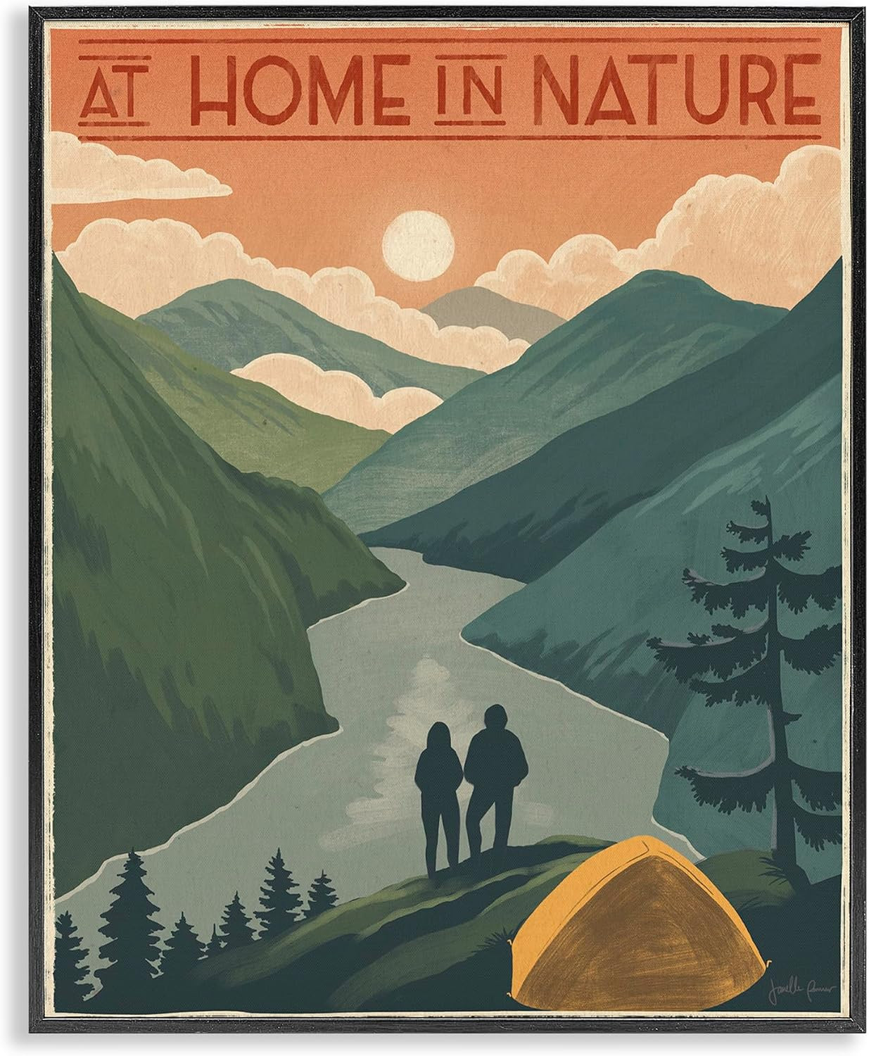 At Home in Nature Camping Tent Mountains, 11 X 14 Inch Framed Giclée Print