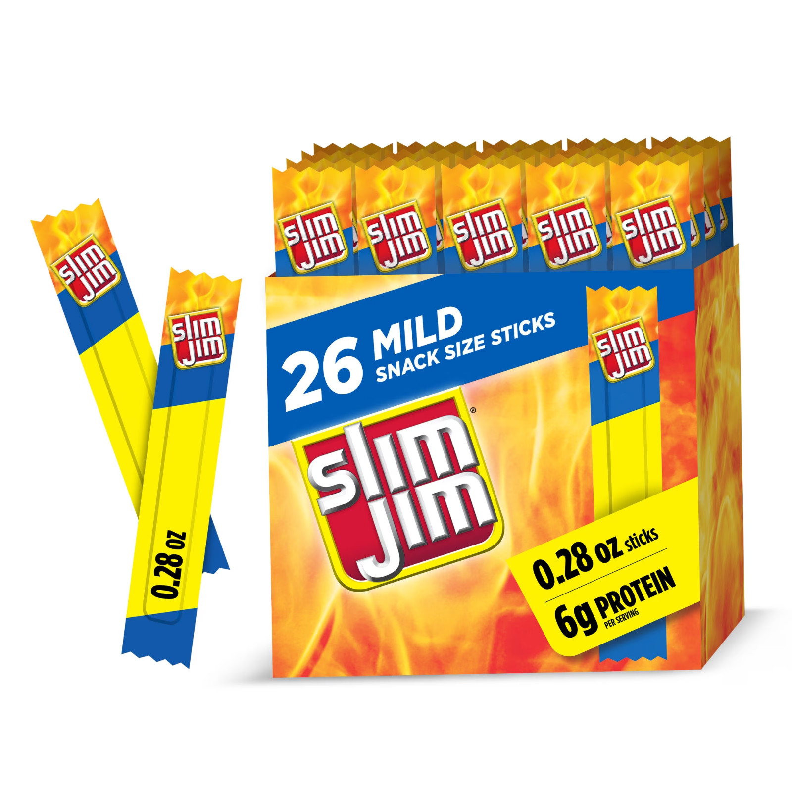 Slim Jim Smoked Meat Sticks, Mild Flavor, 6g Protein Per Serving, Snack Size, 0.