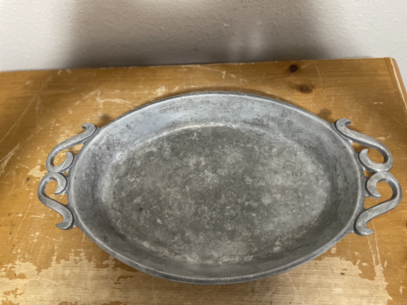 Vintage Pewterex York Pennsylvania Oval Pewter Serving Platter With Handles 15\