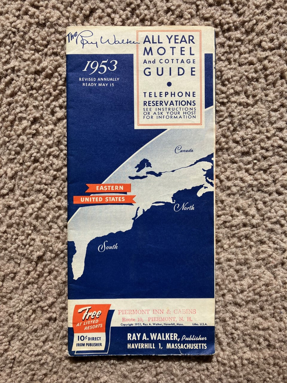 Vtg 1950's Eastern USA Motel & Cottage Guide Large Fold Out Map Travel Brochure
