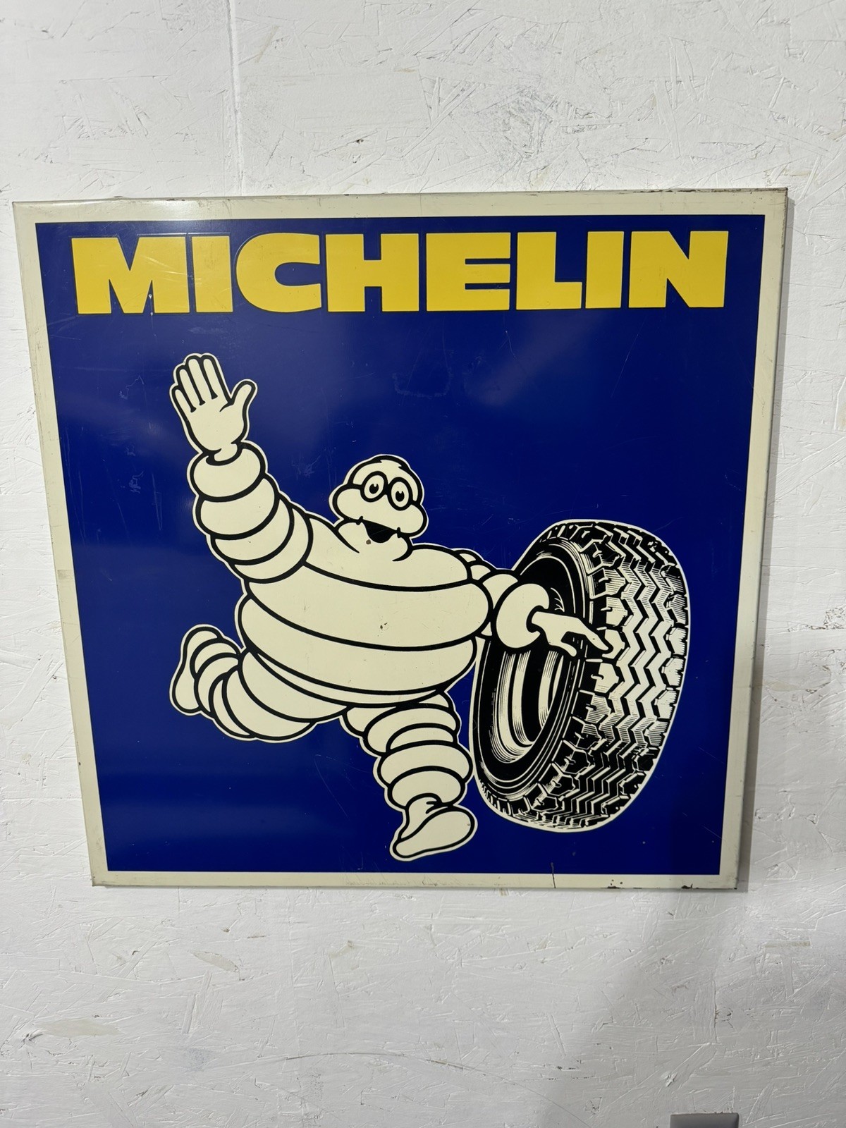 Vintage ORIGINAL Michelin Bibendum Advertising Sign - 25.75”x 25.75” RARE