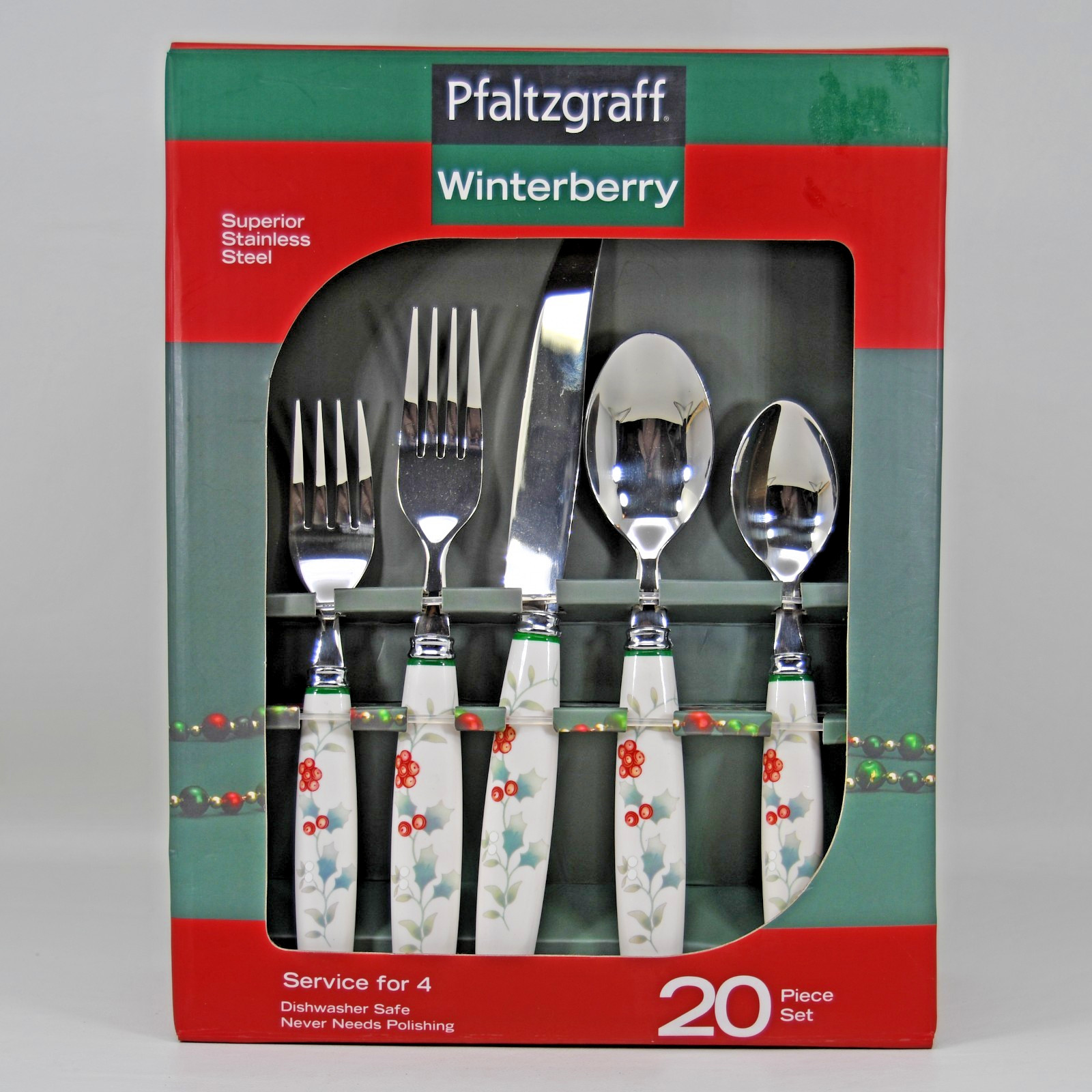 Pfaltzgraff Winterberry 20 Piece Flatware Set Service for 4 Spoons Knives Forks