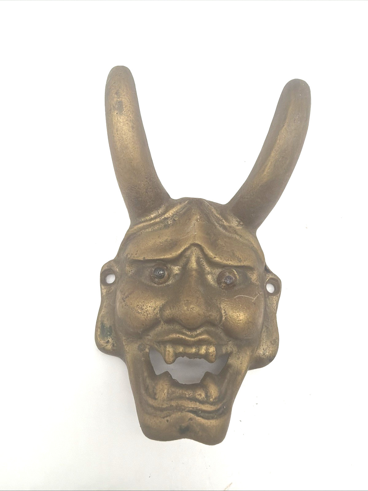 Vintage Demon Horned Figure Arthur Court Hannya Brass Mask Wall Clip Glass Eyes