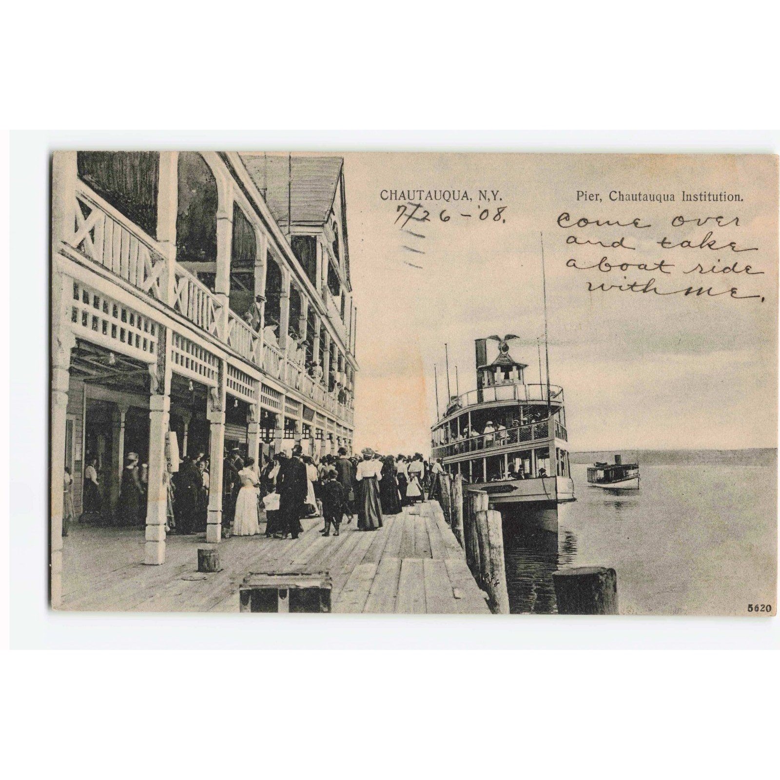 Vintage 1908 Chautauqua Institution Pier NY Postcard Steamship Geo H Monroe 5620