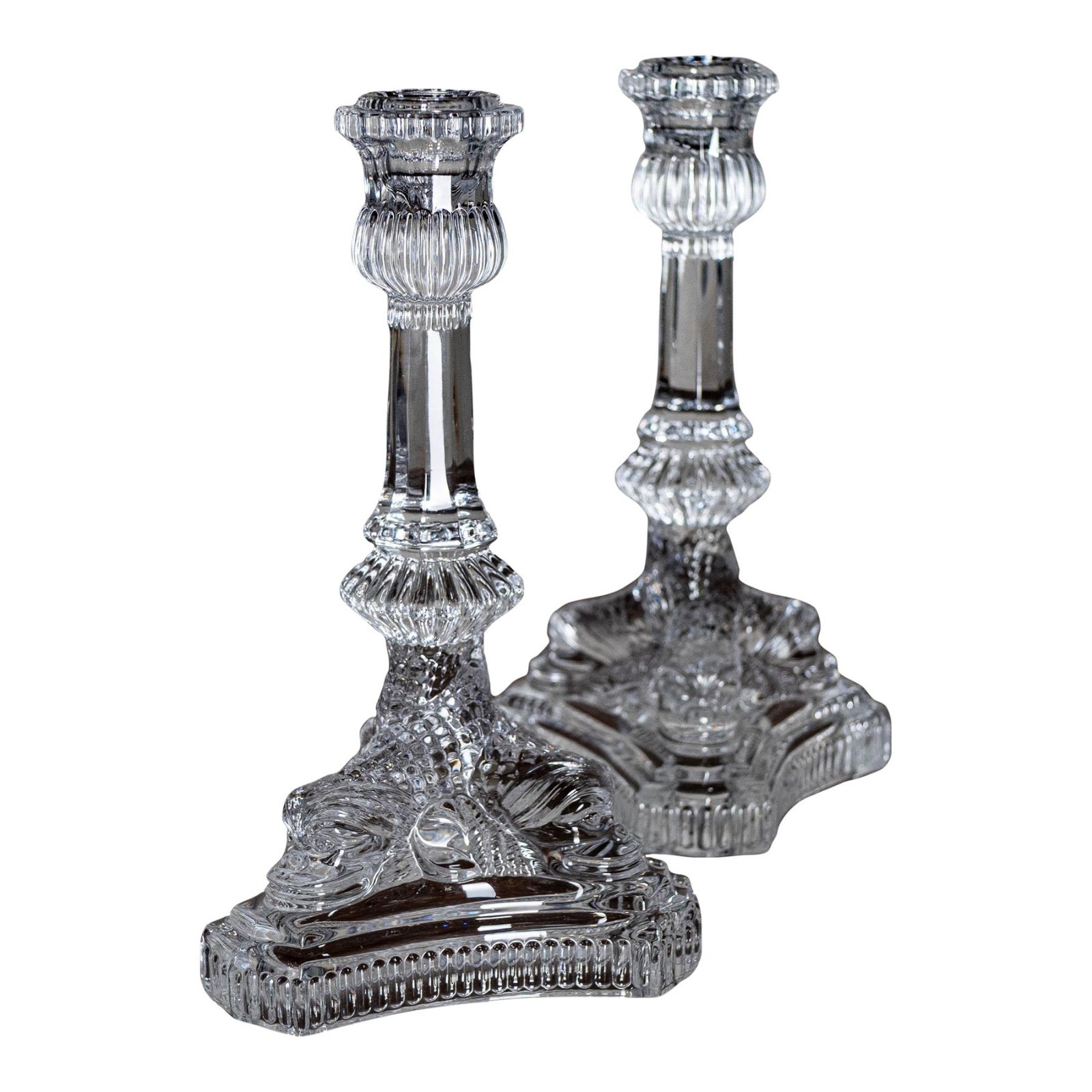 Tiffany & Co. Crystal Candlesticks Dragon Motif Pair Etched Signed