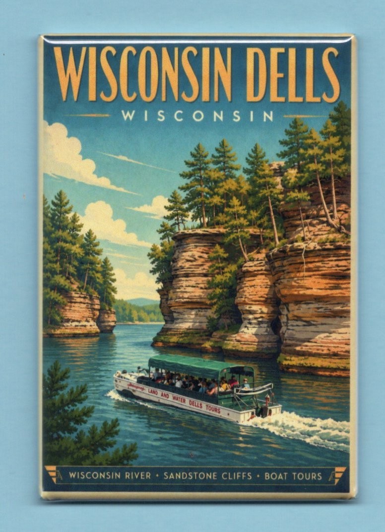 WISCONSIN DELLS WISCONSIN TRAVEL POSTER *2X3 FRIDGE MAGNET* SANDSTONE CLIFFS WI