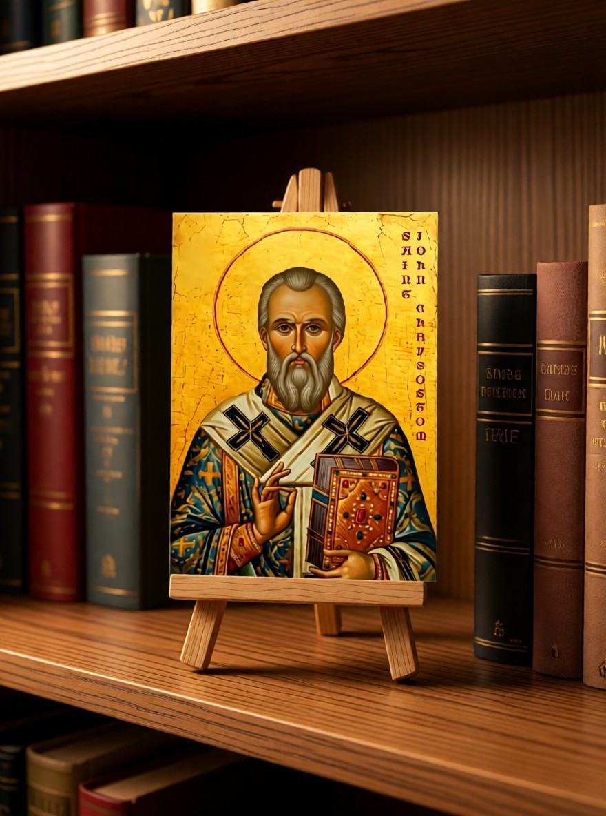 Saint John Chrysostom Masterpiece Hardwood Icon | Handmade | Byzantine Art Saint John Chrysostom Masterpiece Hardwood Icon | Handmade | Byzantine Art