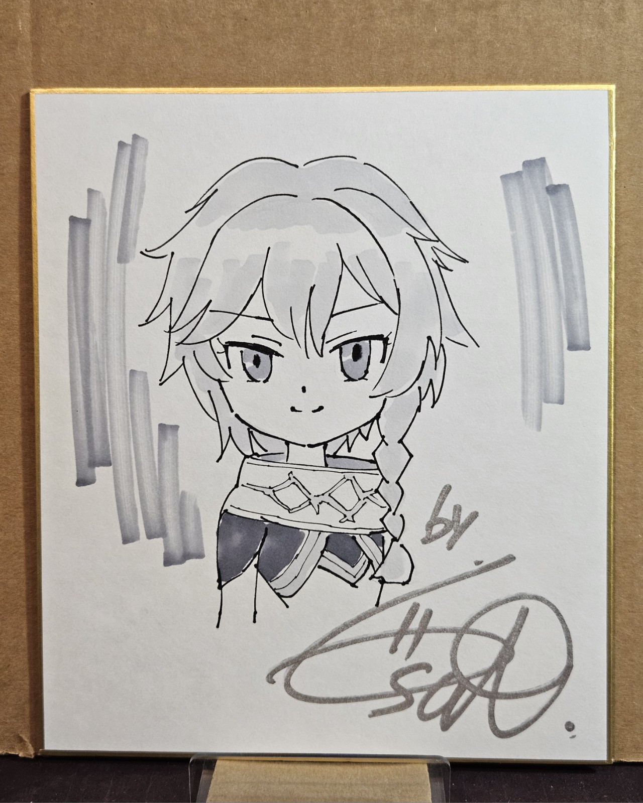 Genshin Impact Aether Gen Sato OG Art Sketch on Shikishi Board (7 1/8 X 8 3/8)