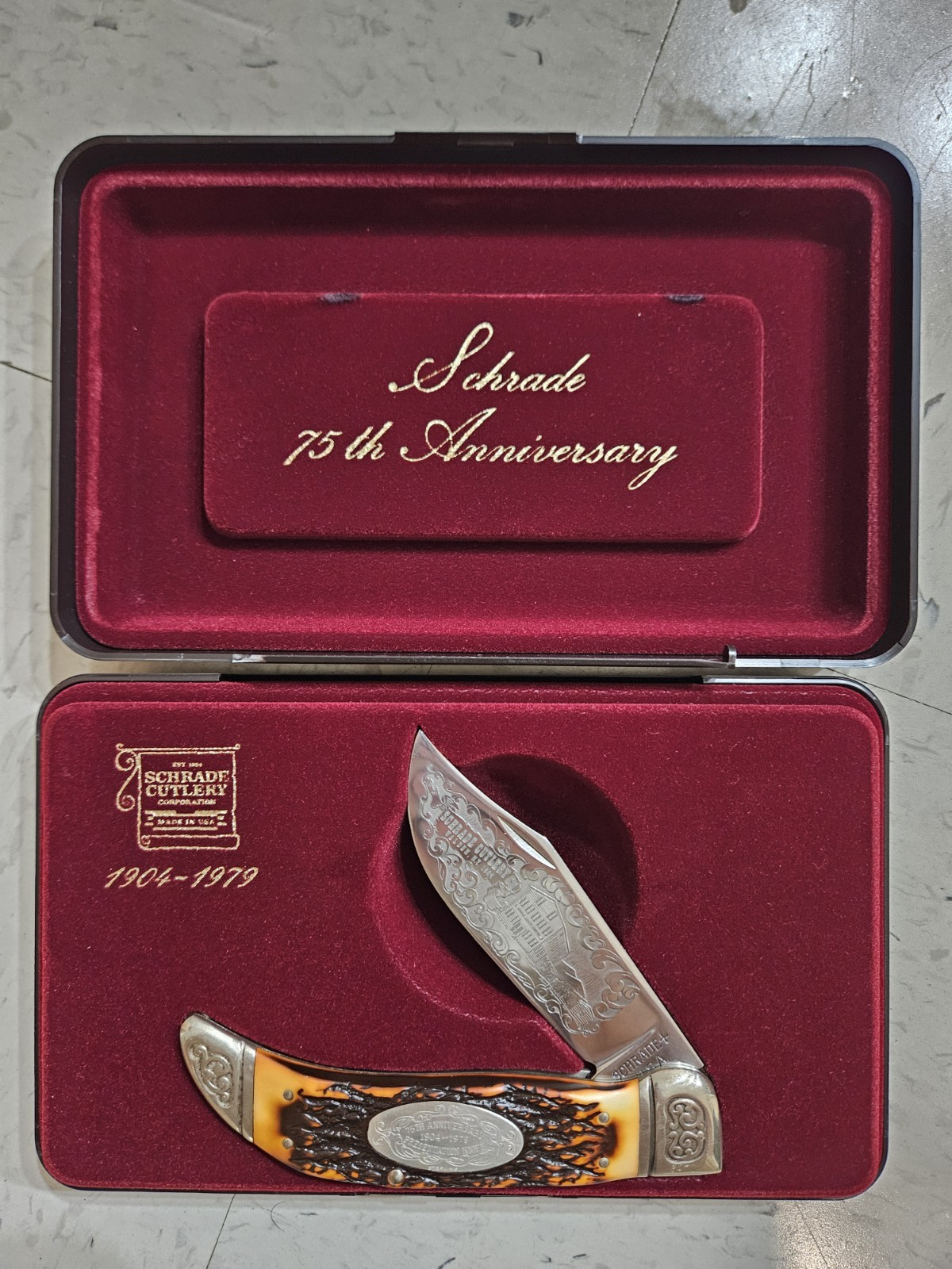 Vintage Schrade USA 75th anniversary large clasp pocket knife