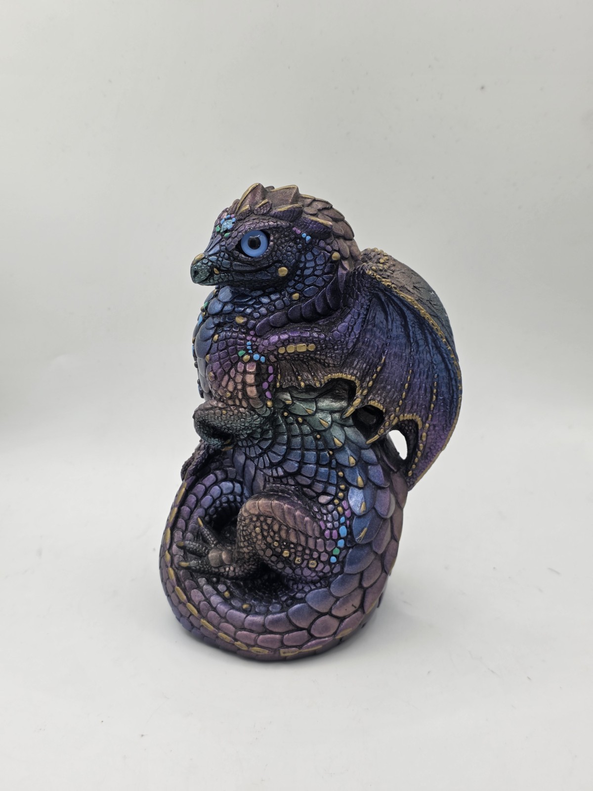 Vintage Windstone Editions Young Coiled Dragon Peacock Purple Blue M Pena 1988