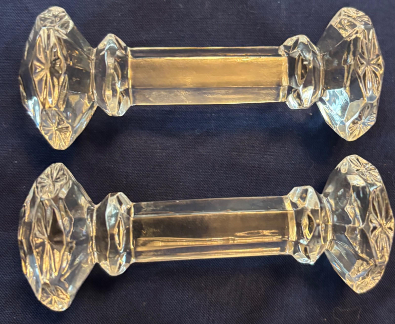 Two Vintage Faceted Crystal Molded Glass Dumbell Knife Rests Two Vintage Faceted Crystal Molded Glass Dumbell Knife Rests