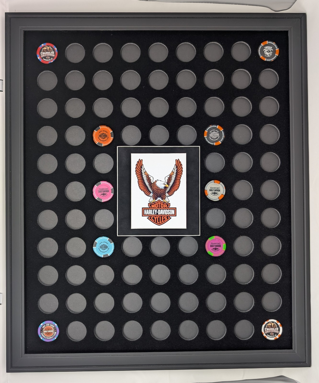 90 HARLEY DAVIDSON POKER CHIPS (NOT INCLUDED) WALL DISPLAY PICTURE FRAME