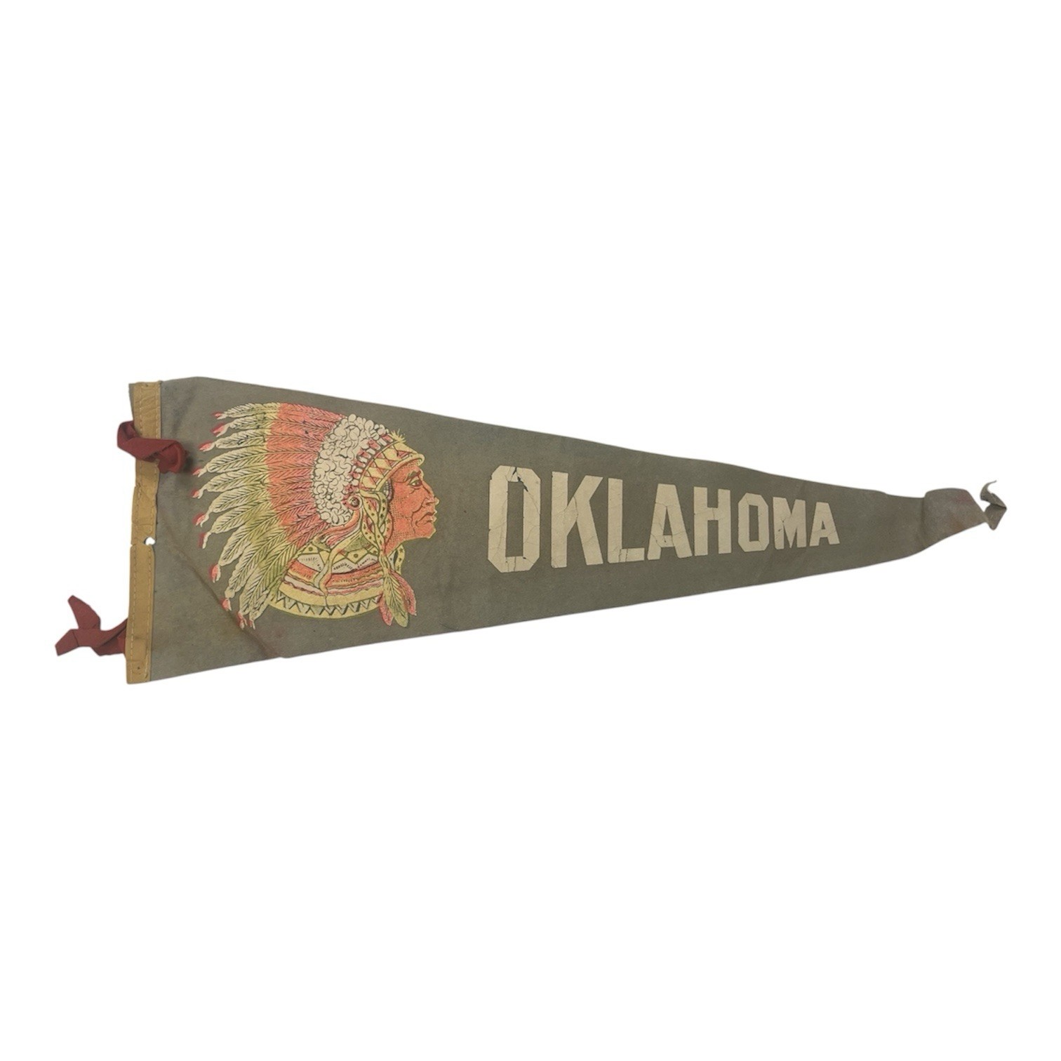Vintage 1940s 50s Oklahoma Felt Pennant Native American Indian Chief Souvenir