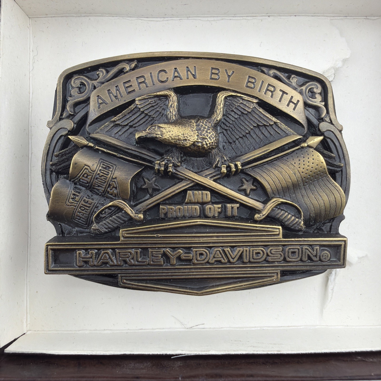 VINTAGE 1987 RARE HARLEY DAVIDSON AMERICAN BY BIRTH BRASS BELT BULKLE USA MADE VINTAGE 1987 RARE HARLEY DAVIDSON AMERICAN BY BIRTH BRASS BELT BULKLE USA MADE