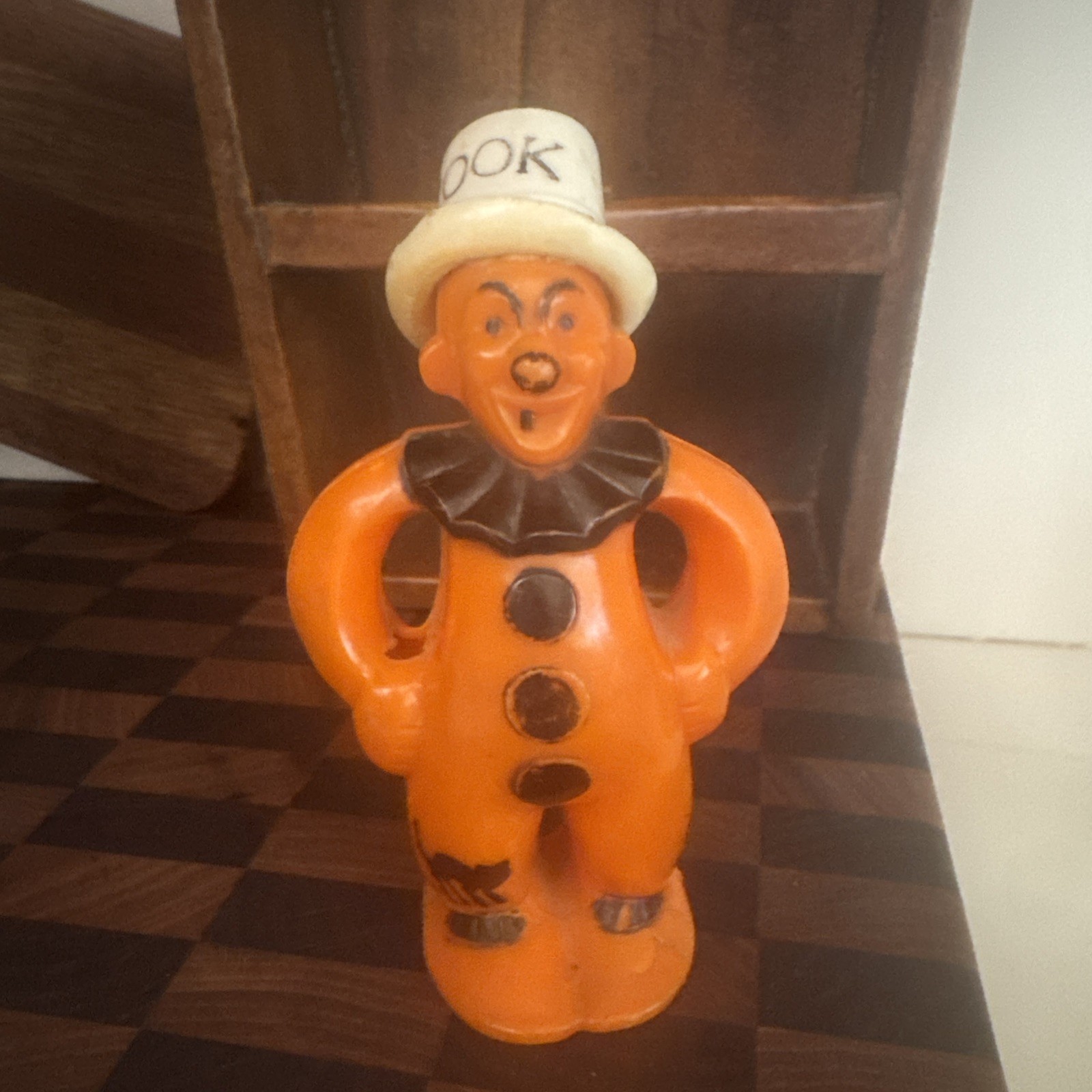 Vintage 1950s Rosbro PETE Halloween Clown Hard Plastic Orange Figure