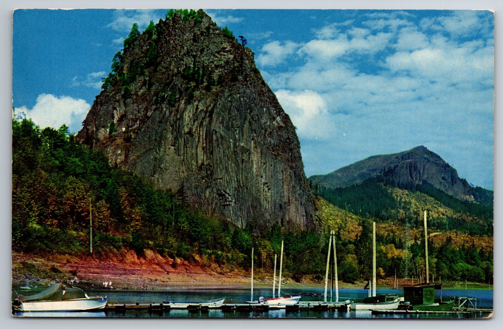 WA, Evergreen Highway, Beacon Rock, Sailboats, Vintage Postcard WA, Evergreen Highway, Beacon Rock, Sailboats, Vintage Postcard