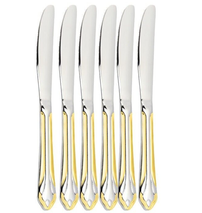 STPGOODS Luxury Stainless Steel Dinner Knife Set Gold Polished Brushed 6pc