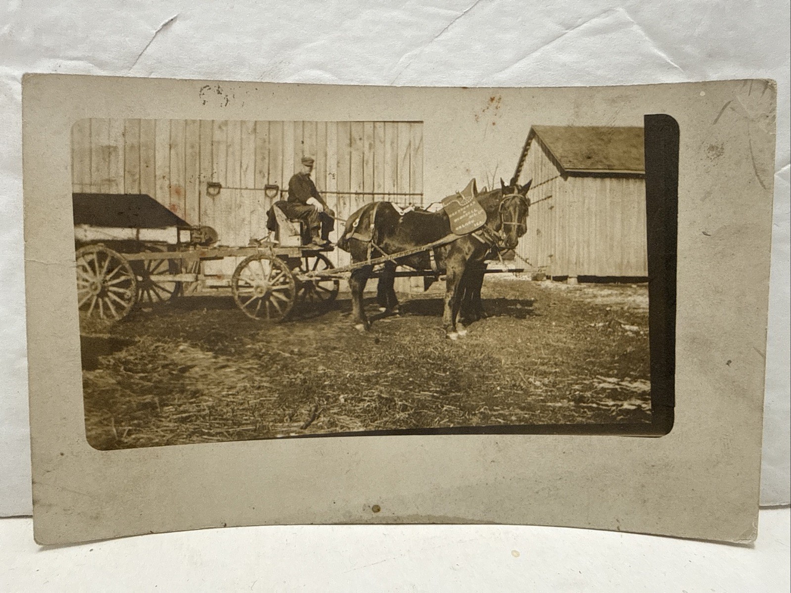 RPPC Real Photo Postcard Oblong Illinois 1911  Horse Wagon Barn Crawford County