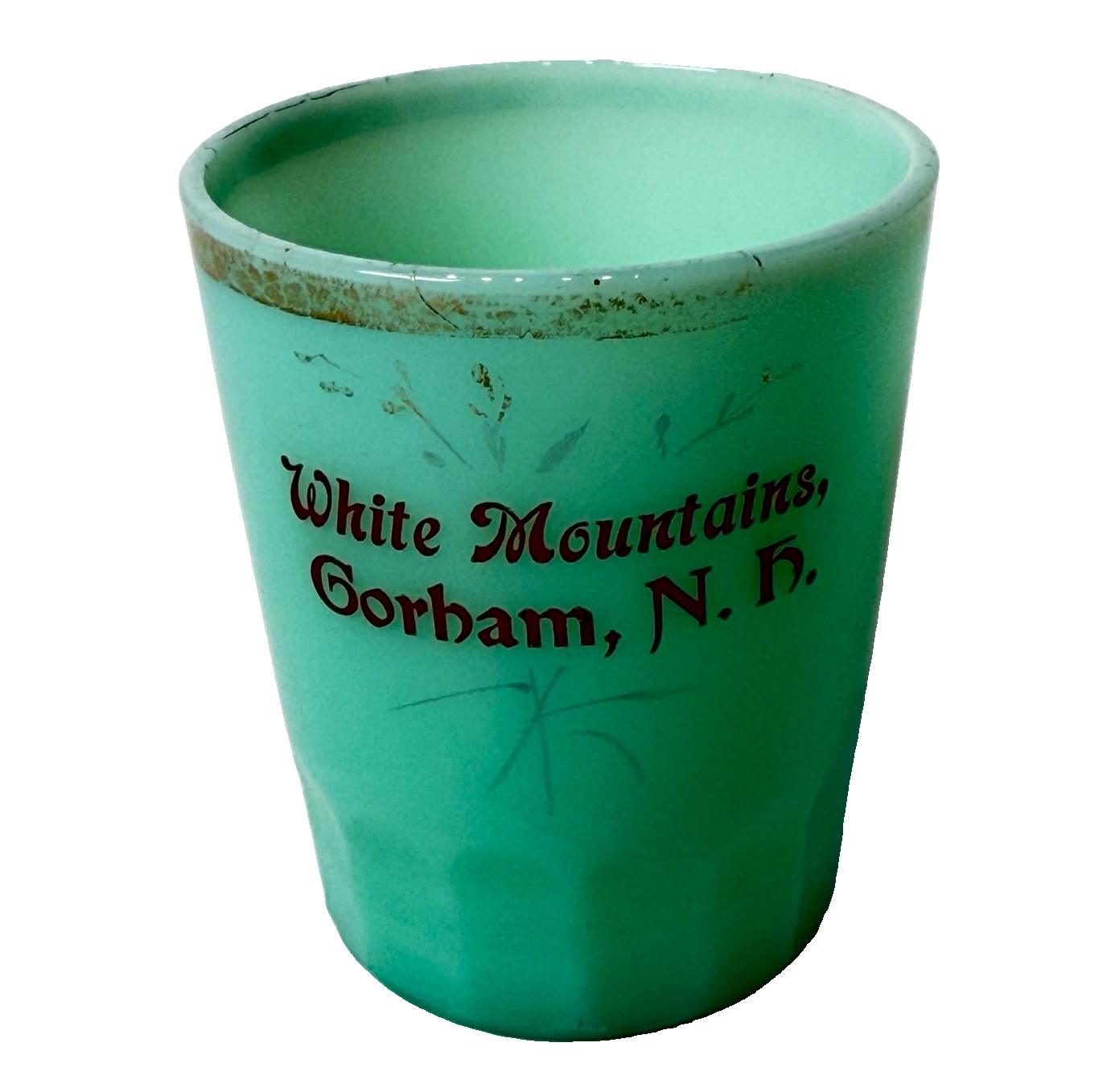 GORHAM NH NEW HAMPSHIRE Uranium Custard Souvenir Glass WHITE MOUNTAINS TRINKET