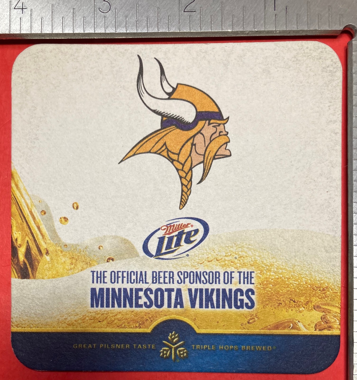 MILLER LITE MINNESOTA VIKINGS GRIDIRON 2010 4 INCH SQUARE BEER COASTER NFL