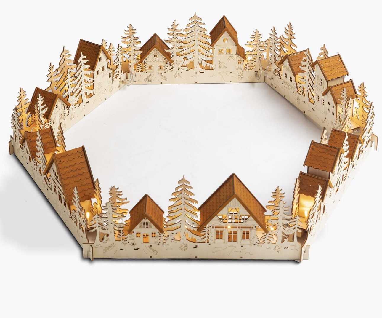 Balsam Hill Wooden Christmas Village Tree Collar 23” Pre-Lit Natural Open Box