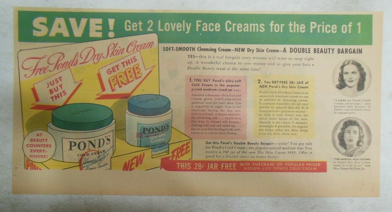 Pond\'s Ad: New Double Beauty Bargain from Pond\'s Cream from 1940\'s 7 x 15 inch