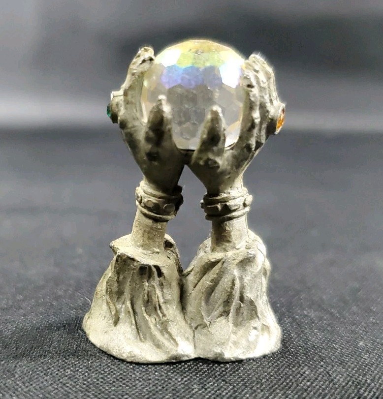 Vintage Spoontiques Pewter Hands & Crystal Ball 1.5