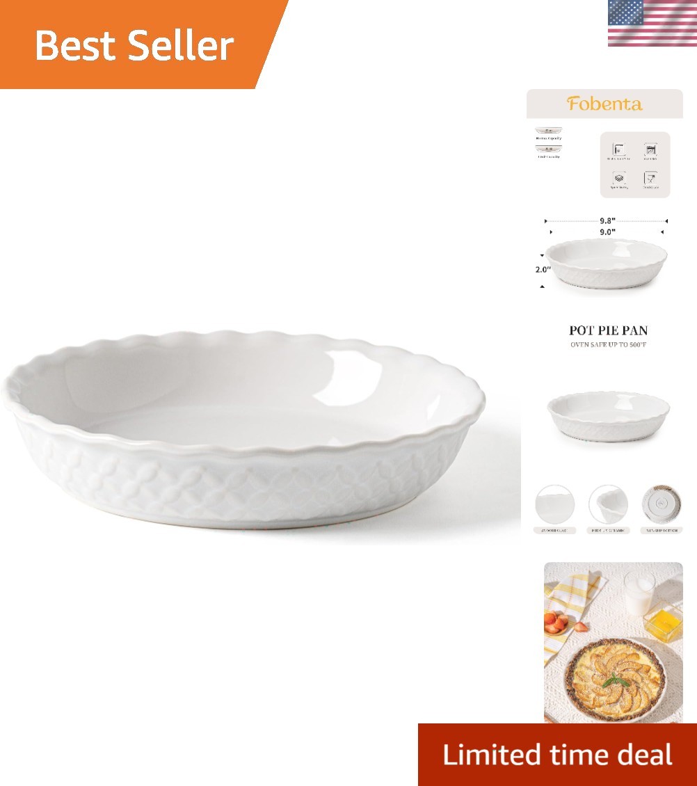 Elegant 9-Inch Embossed Ceramic Pie Dish - Perfect for Gifts & Baking Events