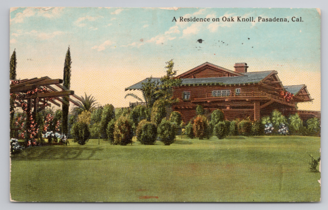 Oak Knoll Residence Pasadena, CA 1919 Postcard