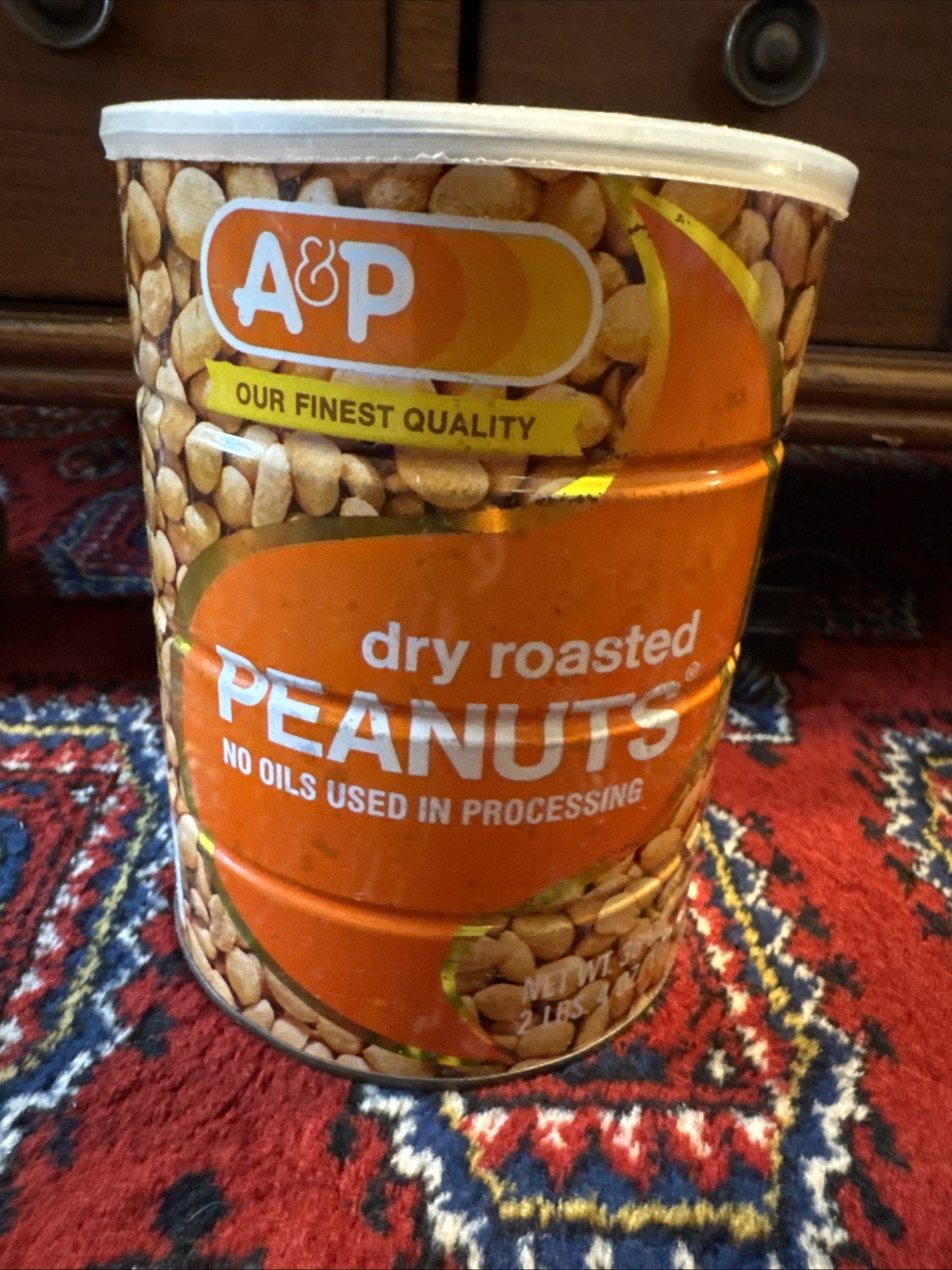 Vintage A&P Dry Roasted Peanuts Steel Can 36 Oz. Metal Peanut Container 