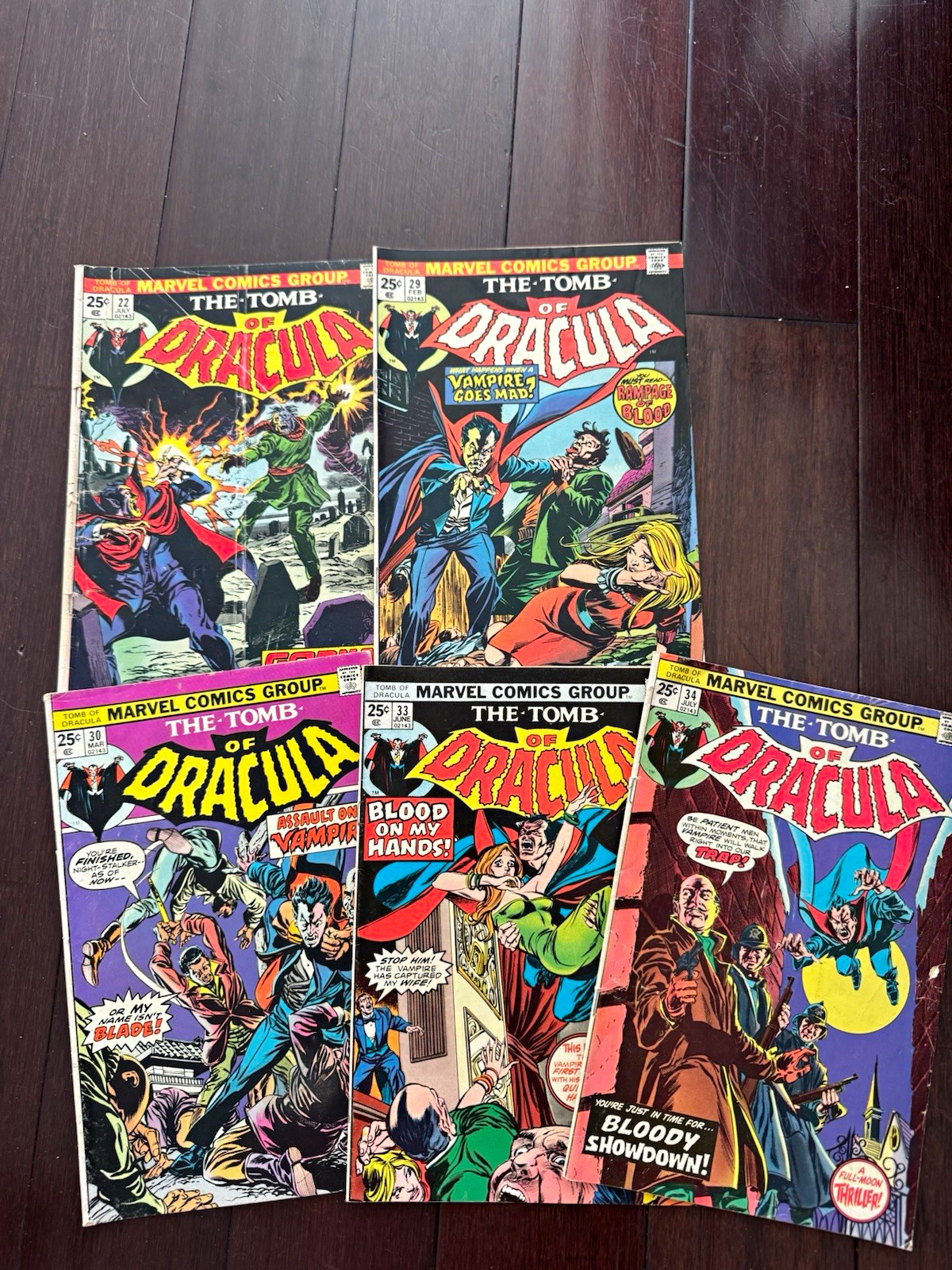 Marvel Comics Group Tomb of Dracula Comic Lot #22 #29 #30 #33 #34 (1974)