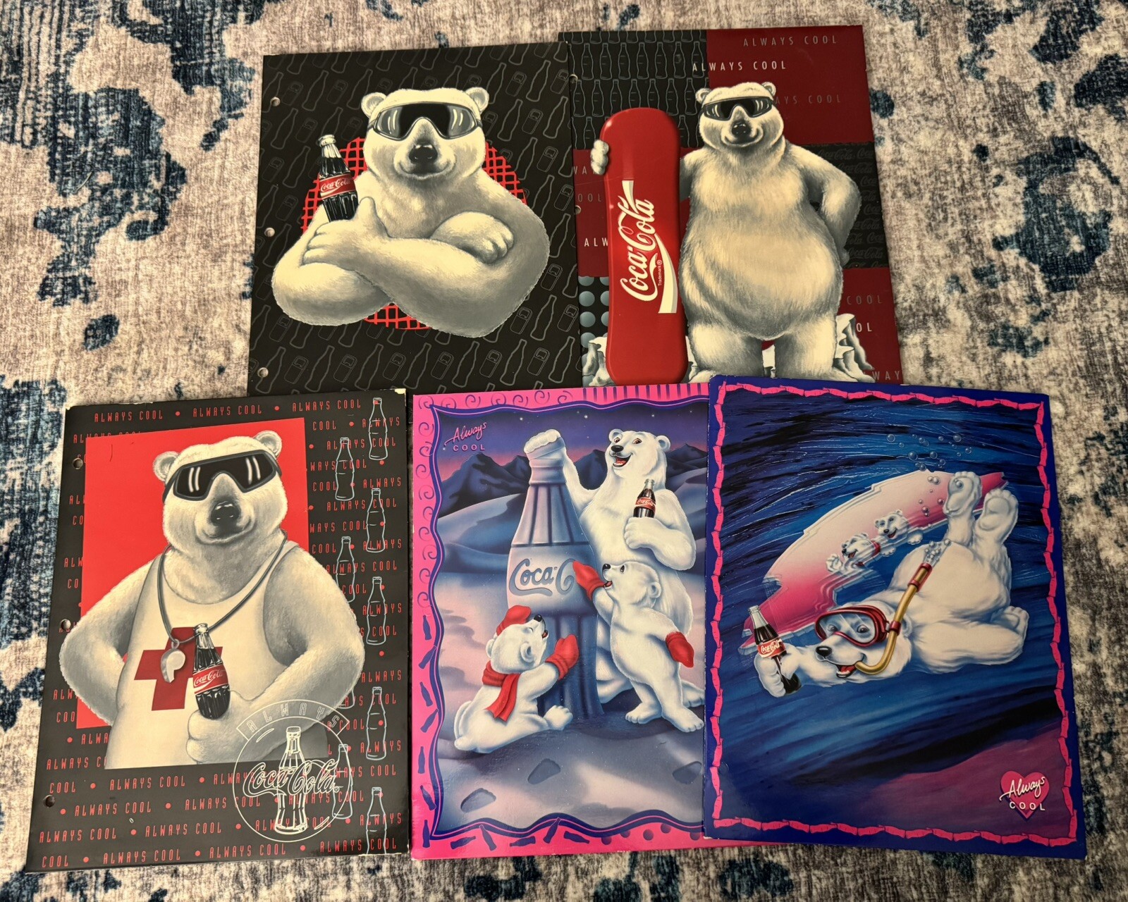 Vintage Coca Cola Always Cool Polar Bear Three-Ring Folders ‘95 & ‘96 - Lot of 5