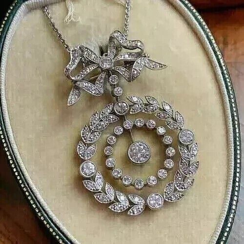 Art Deco Vintage 3Ct Lab Created Diamond Wedding 14K White Gold Plated Pendant
