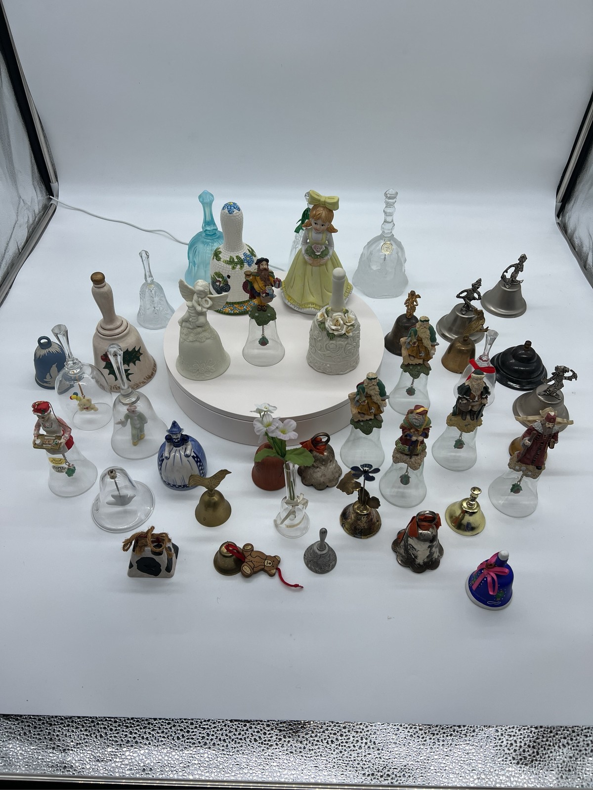 Lot of 40 Collectible Bells Porcelain Glass Brass Mixed Decorative