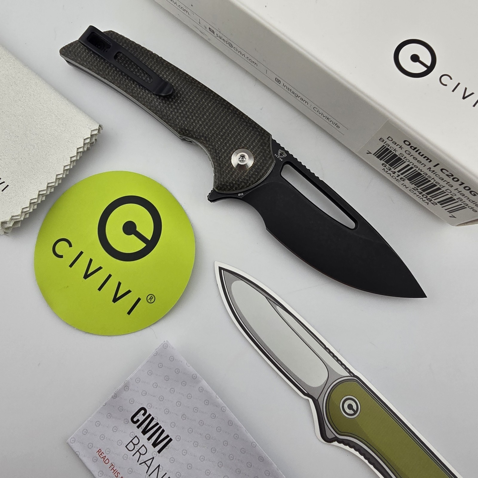 Civivi Odium Folding Knife Drop Point D2 Dark Green Micarta Flipper C2010G