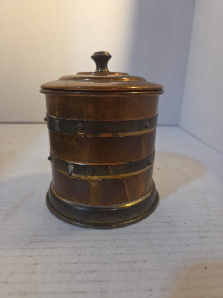 Vintage 1940s Linton England copper brass tobacco jar humidor 5\