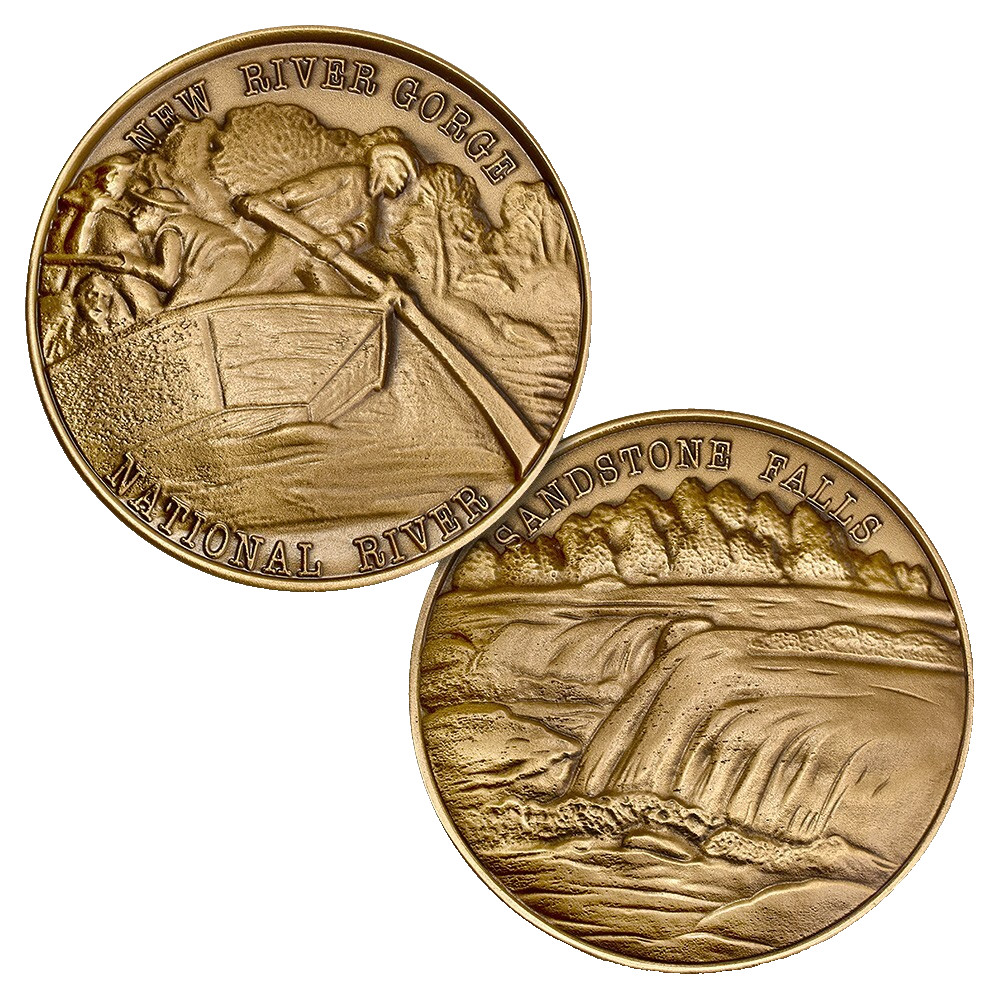 NEW RIVER GORGE NATIONAL PARK SANDSTONE FALLS BRONZE CHALLENGE COIN