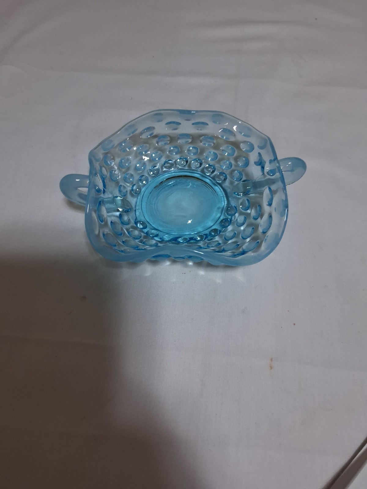 Fenton Vintage Ice Blue Opalescent Hobnail  Basket Dish