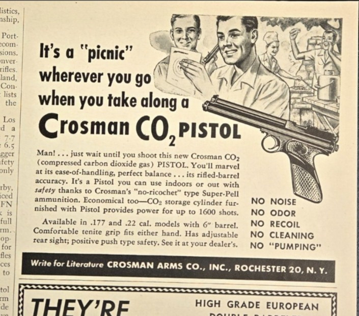 1951 Crosman Arms CO2 Pistol It’s a Picnic Rochester NY Vintage Print Ad