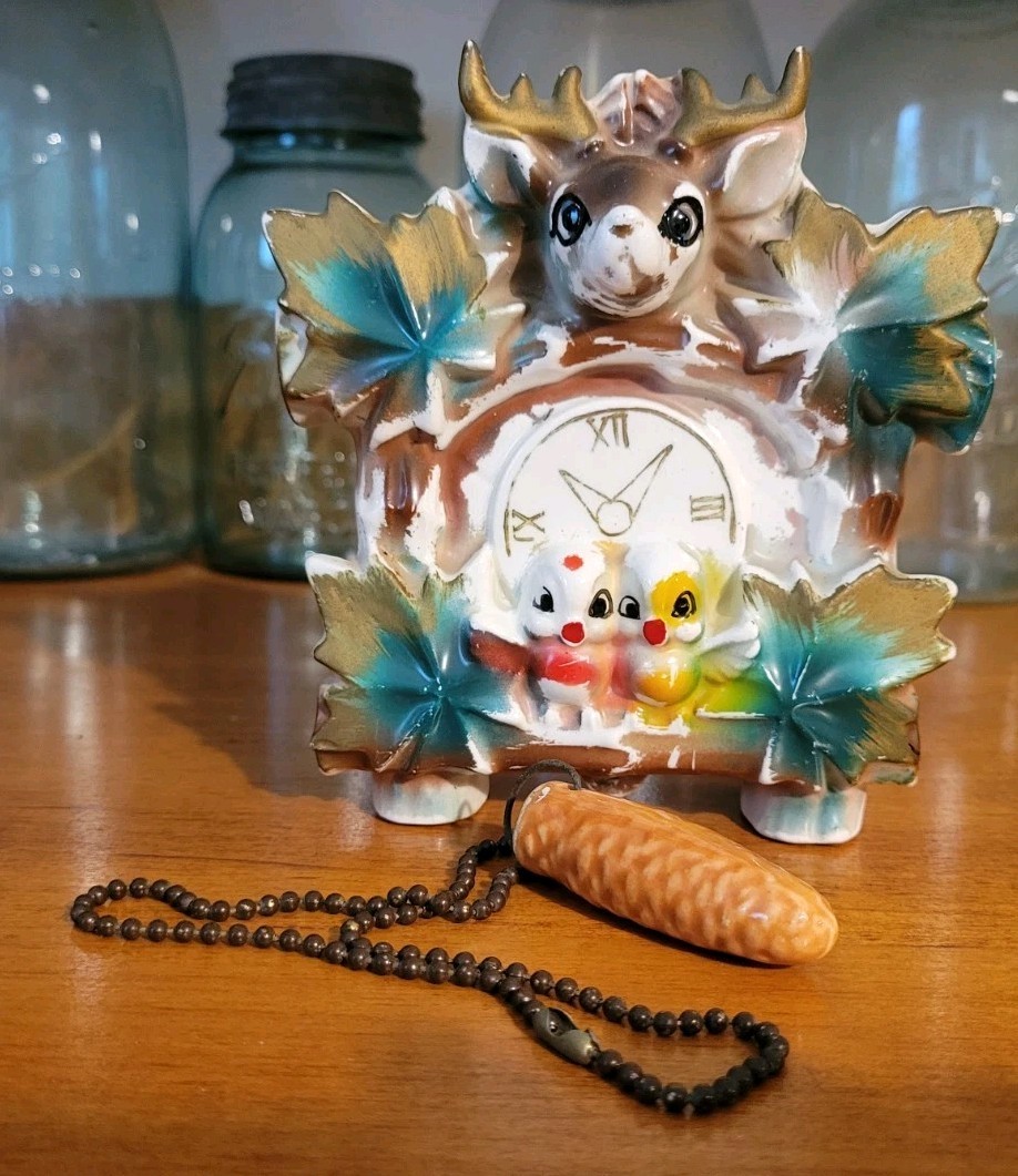 Vintage Lipper & Mann Ceramic Cuckoo Clock Wall Pocket Planter Love Birds Deer
