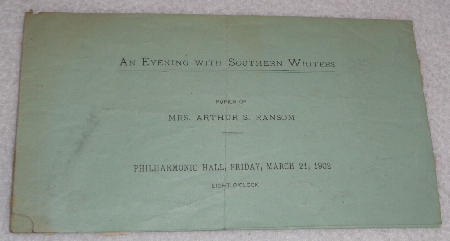 1902 An Evening with Southern Writers Nashville Philharmonic Hall Program