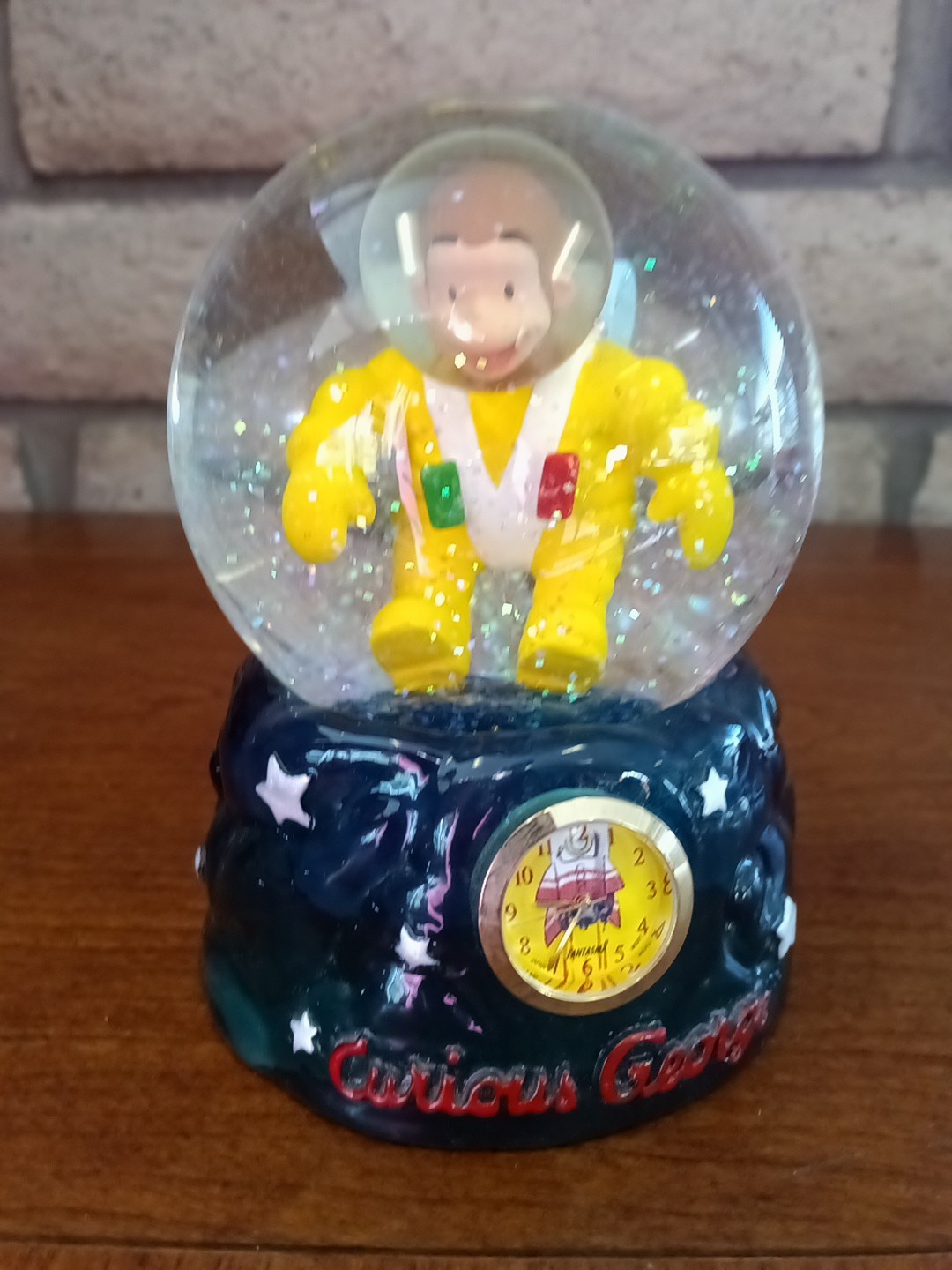 Curious George Fantasma Snow Globe With Clock Astronaut Outer Space-Very Rare