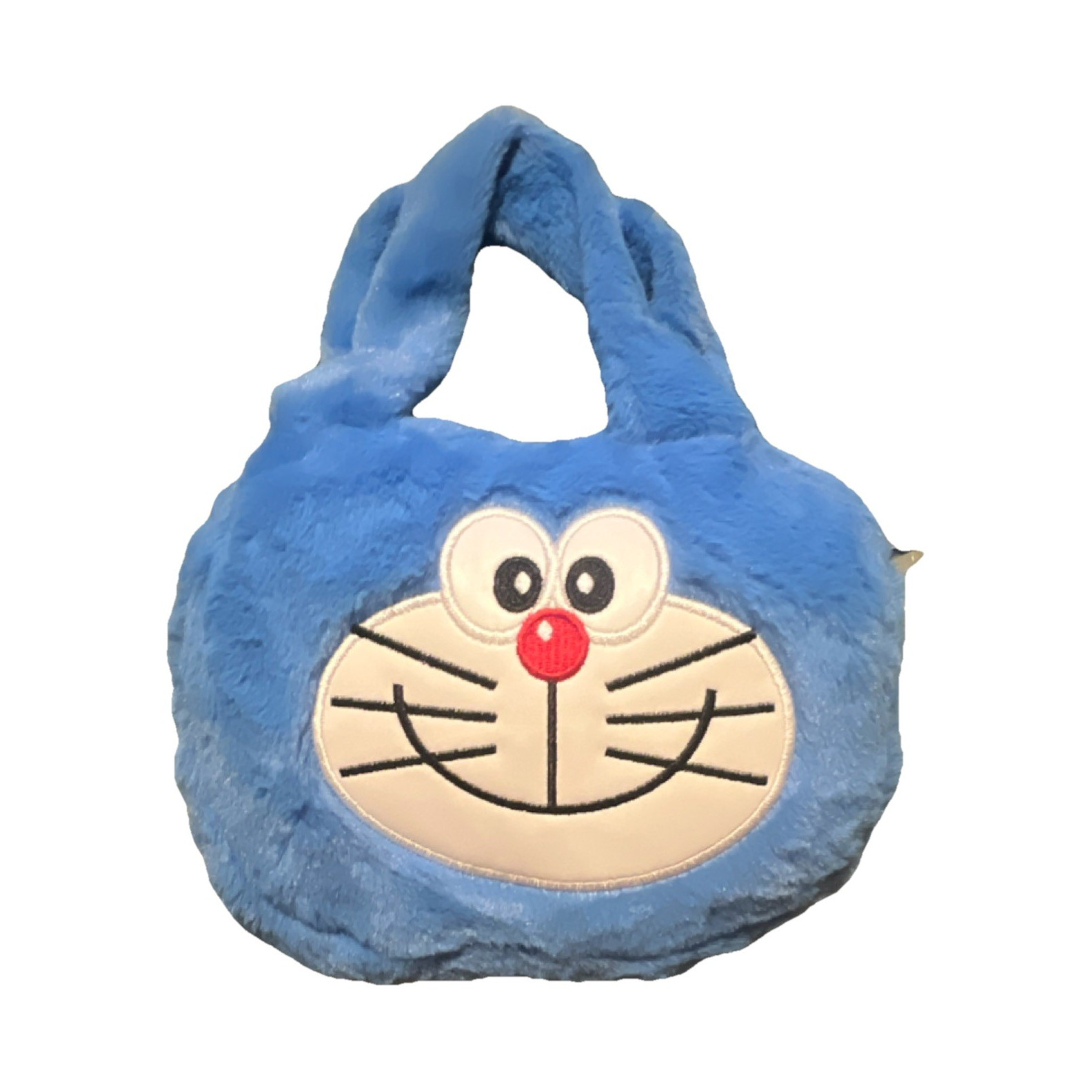 Doraemon Plush Shoulder Bag Blue with Zipper Closure Anime Character Face