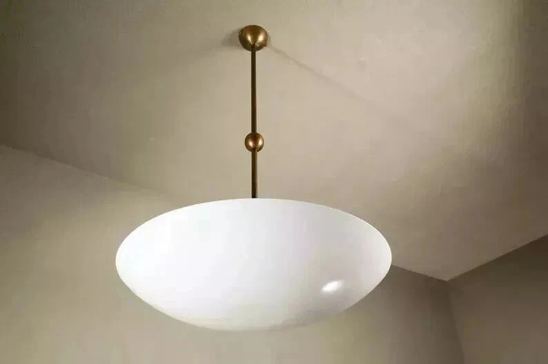 Elegant Mid Century Modern Raw Brass Ceiling Flush Mount Pendant Light