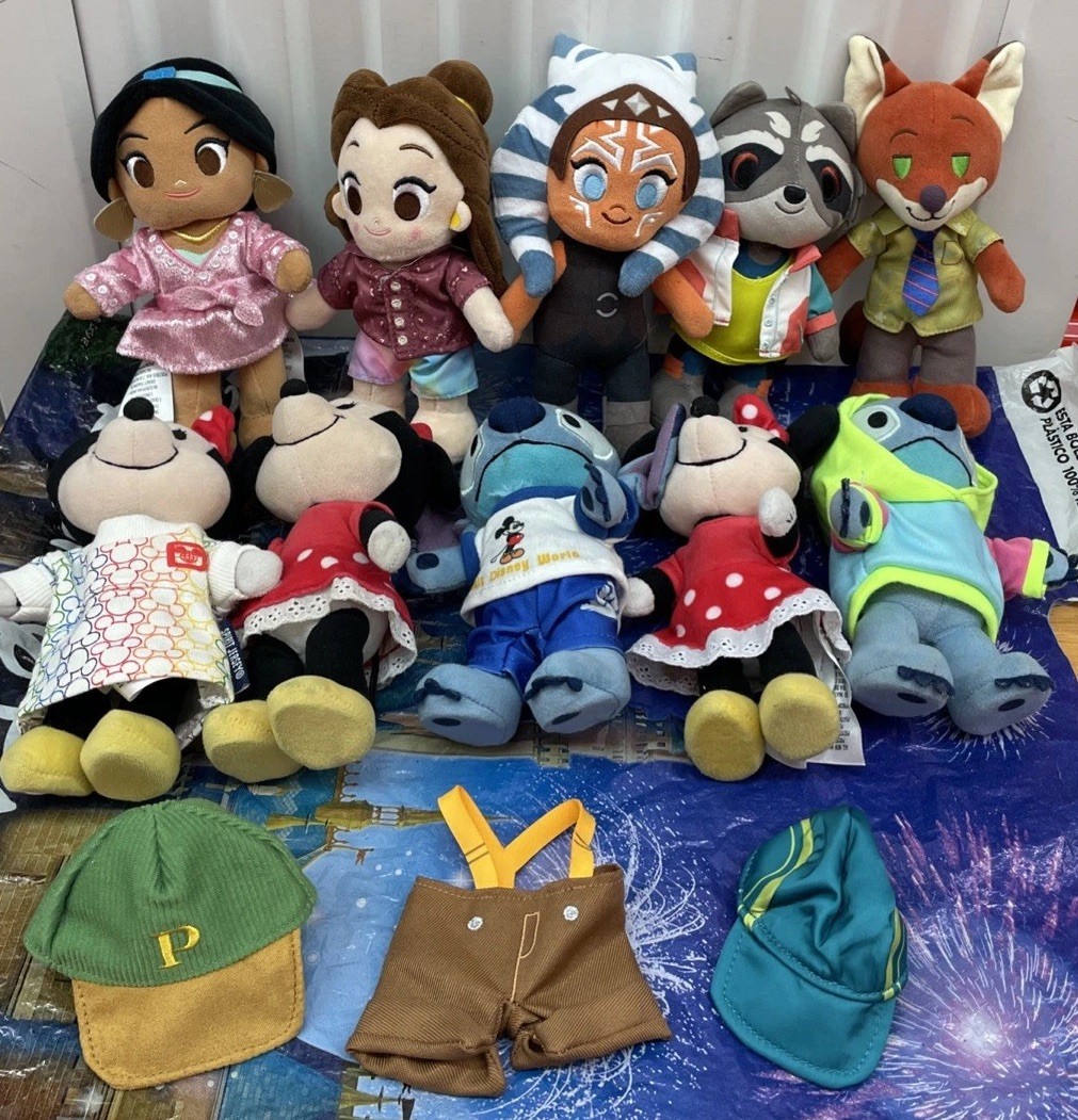 Disney Parks nuiMOs Rocket, Nick, Ashoka, Stitch, Belle,Jasmine Lot Of 10 Plush