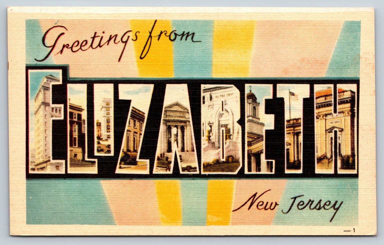 Large Letter Greetings From Elizabeth New Jersey Linen Postcard