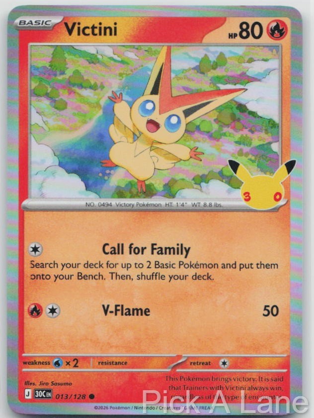 Victini 013/128 Common ME: 30th Celebration Pokemon Holo Near Mint Victini 013/128 Common ME: 30th Celebration Pokemon Holo Near Mint